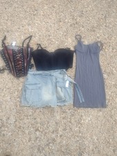 Fashion Nova Women's Mesh Bustier Corset Top Bodycon Dress &  Denim Mini Skirt S