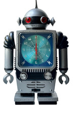 Vintage Robot Equity Pop Art Atomic Space Age Tisch Uhr Radio  Clock Hongkong