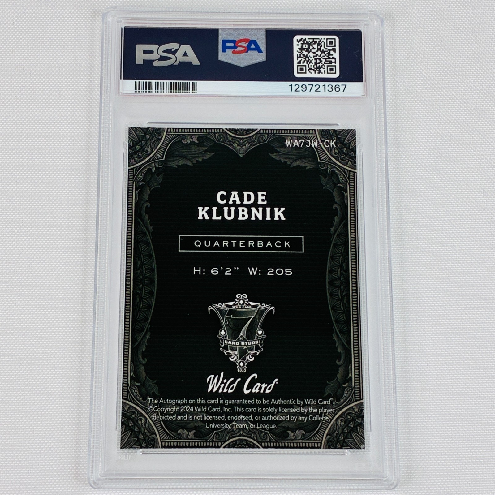 2024 Wild Card 7 Card Studs Cade Klubnik Auto Joker White Mojo Black 1/1 PSA 10 view 2