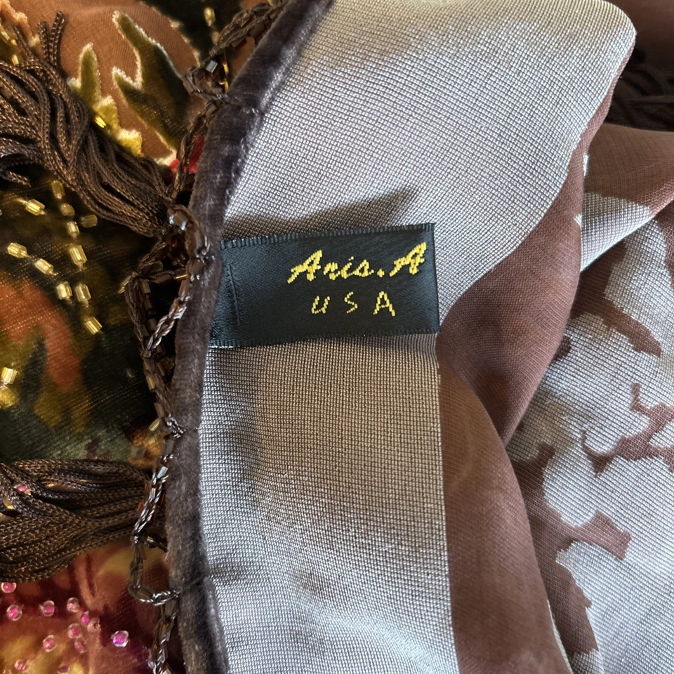 Aris A. Silk Velvet Burnout Beaded Floral Square Scarf 41”x41” - Image 2 of 4