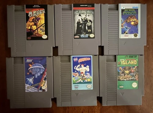 Lot of 6 NES Nintendo games Addams Family Adventure Island 8 Eyes Amagon Alpha M