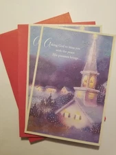 Religious Christmas Greeting Cards Bible Verse Church Sparkle Set of 2