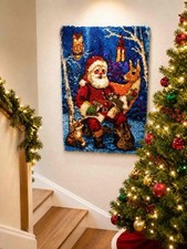Herrschners Santa with Wildlife Latch Hook Yarn Kit Craft 27"x40" NEW