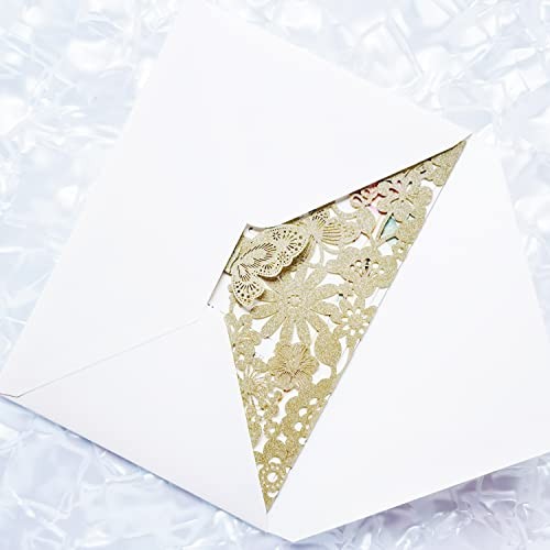 50 tarjetas de invitación de boda cortadas con 50PCS Blank Brillo de champán