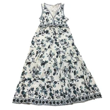 MAX STUDIO Women's M Floral Tiered Empire Maxi Dress V Neck Sleeveless Boho NWT