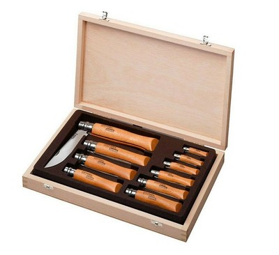 Opinel Holzkiste XC90 Carbonstahl Messerset Größen 2-12 Sammlerbox Messer