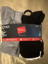 NWT Hanes Premium Boys Socks 10 Pack Gray Black White Shoe Size Medium 9-2.5