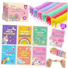 Valentines Day Cards for Kids School - 30 Pack Unicorn Stretchy String Toy