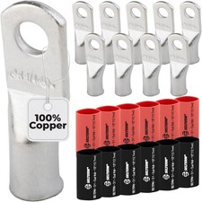 10pcs 4 AWG 1/4 Stud Battery Lugs, Ring Terminal Connectors