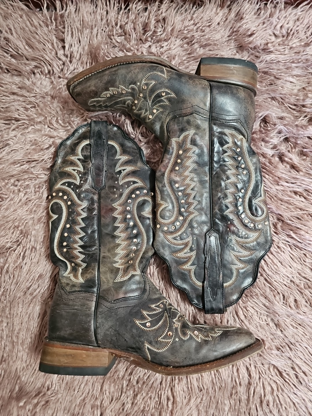 SAOLA Stivali western donna DAN POST tomaia e suola in pelle impreziositi.Taglia 8 5M