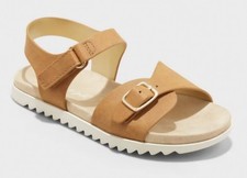 Cat Jack Toddler Girls' Shaelyn Doy Molded Footbed Sandals Brown Buckle Sz 8