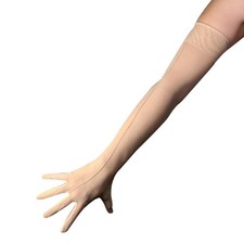DooWay Women's Semi Sheer Back Seam Long Mesh Gloves Nude Medium,