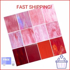 ILLUCKAI 12 Sheets Mixed Red Pink Stained Glass Sheets, 4 x 6 inch Stained Glass