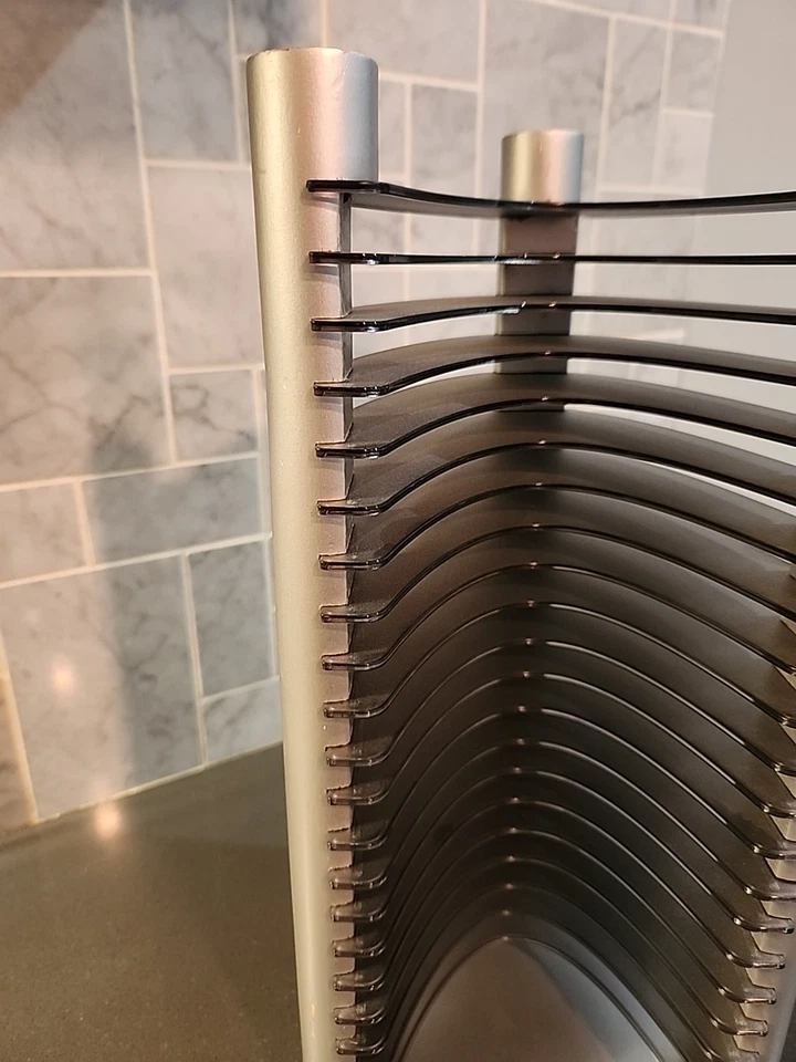 1990s Atlantic 20 CD Stackable Tower Rack Holder Organizer Retro 14” Grey Wood - Image 3 of 4