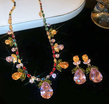 JOYA Flor Pastel Brote Hoja Gargantilla Betsey Johnson Collar Pendientes CONJUNTO