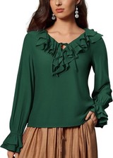 Boho Womens Ruffle Peasant Blouse Renaissance Pirate Shirt Steampunk Victorian