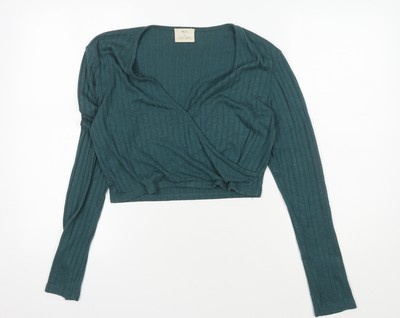 Pins and Needles grüne Cropped Bluse, Damen L, Strick