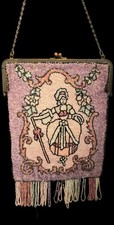 Rare Victorian Micro-Beaded "Lady with Parasol" Scenic Purse Early 1900's