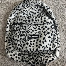 Supreme Leopard Fleece Backpack White FW17 Y2K Bag Cheetah print casual bag