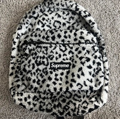 Supreme Leopard Fleece Backpack  White  FW17 Y2K Bag Cheetah print casual bag