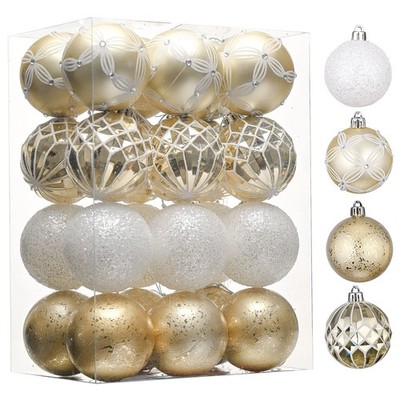 Valery Madelyn Christmas Tree Decorations Set, 24ct 2.36 Inches White and Gol...