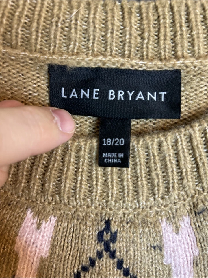 Suéter Pullover Lane Bryant Fair Isle para Mujer Talla Grande 18/20 Marrón Cuello Redondo Foto 3 de 4