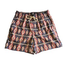 RSQ Geo Stripes 5 Swim Shorts Size S Blue Orange Tan Black