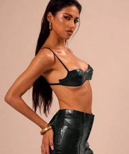 Musera Sexy Crocodile Leather Corset Bralet Top New Black Size Large