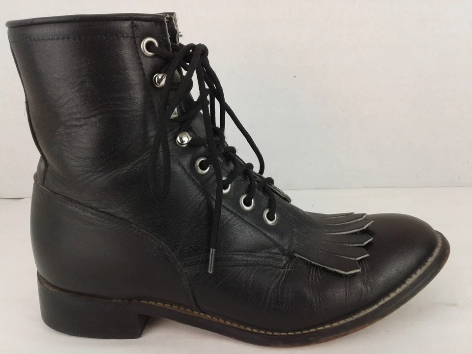 Justin Roper Botas con Cordones Juveniles Talla 5.5 C Kiltie Cuero Negro Western 506Y Foto 2 de 4