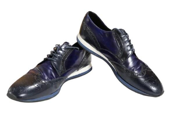 Prada Men's Blue Patent Leather Brogues Wingtip Platform Sneakers
