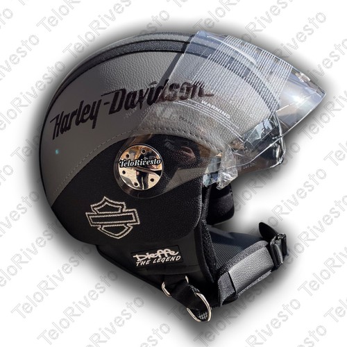 Casco In Pelle Personalizzato NON ORIGINALE Harley Davidson Con Doppia  Visiera | eBay