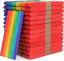 1000 Pcs Birch Wood Multi-Colored Food Grade Craft Sticks 3/8in x 4 1/2in