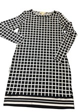 Michael Michael Kors Dress Black & White Grid Print Long Sleeve Size Medium