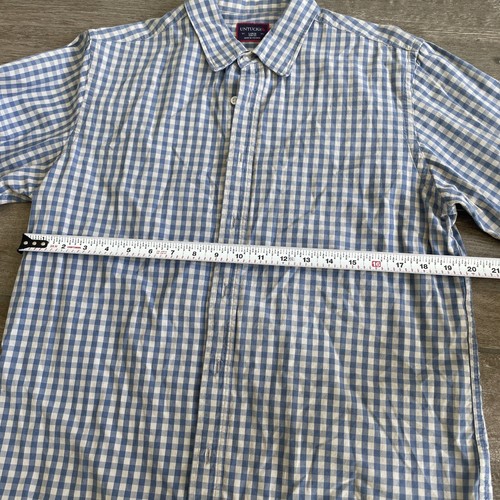 Camicia uomo UNTUCKit grande cotone blu grigio a quadri slim fit abbottonata - Foto 4 di 5
