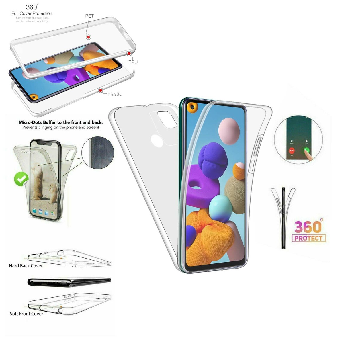 For Samsung Galaxy A21s Case 360 Full Body Protection Front Back