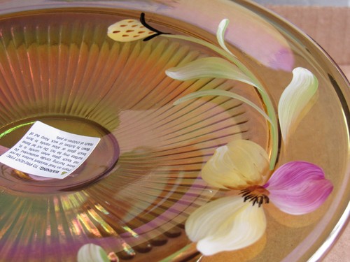 Fenton 100 Years 2005 Floral Iridescent Glass Golden Tulips On Autumn Gold w Box - Picture 9 of 12