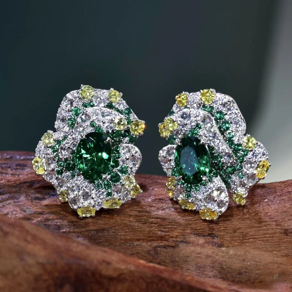 Anillo de 2,3 quilates 1,15 quilates pendiente verde esmeralda tecnología degradado conjunto de diamantes regalo Foto 2 de 4