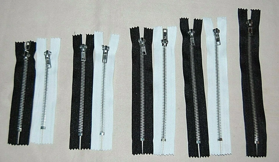 Reißverschluß Reisverschlüsse Zipper METALL 12 cm -20 cm schwarz oder weiß