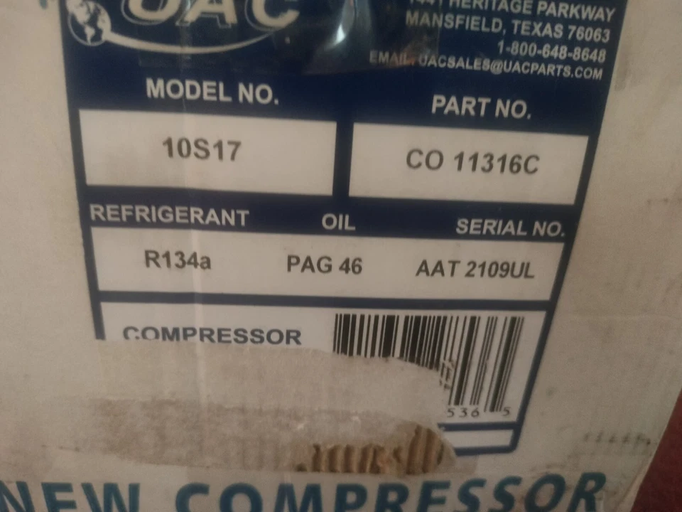 Ford MUSTANG UAC CO 11316C A/C Compressor For 11-20 Ford Mustang - Imagen 2 de 4