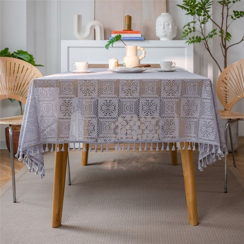 Dining Kitchen Tablecloth Tassel Crochwt Hollow Out Table Cloth Cover Vintage - Picture 14 of 49
