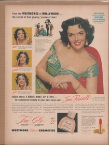 1953 TRU-GLO WESTMORE Cosmetics Jane Russell Original Vintage Promo Ad