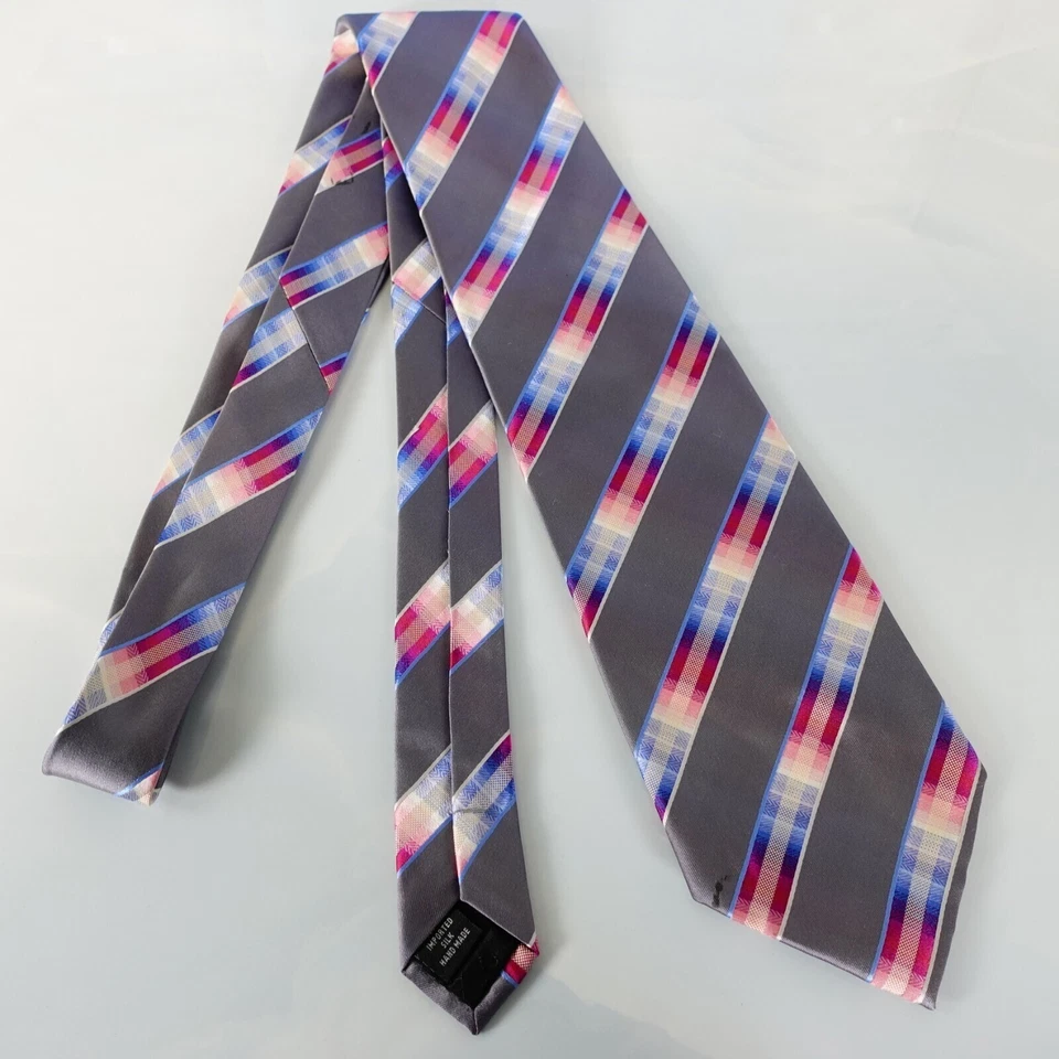 Corbata de cuello plateada para hombre a rayas púrpura seda lisa brillante AMPLIA traje corbata KENNETH COLE Foto 3 de 4