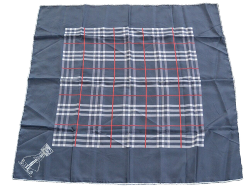BURBERRYS SILK Scarf 30" Square Vintage Pre-90's NAVY CHECK Italy Hand-Rolled - Picture 4 of 14