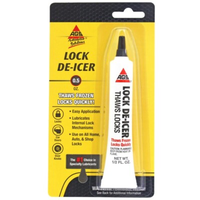 AGS Lock De-Icer Thaws Frozen Locks Quickly! Use On Home, Auto, & Shops 0.5 oz