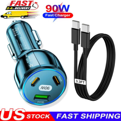 90W Fast Charging Car Charger Cord Cable For iPhone 17e 17 16 15 14 13 Pro Max