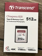 Transcend 512GB CFexpress 820 Type B Memory Card 1700MB/s Read 1000MB/sec Write