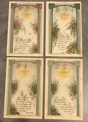 4 pious images gifts of strength/science/fear of god BOUASSE-LEBEL LECENE