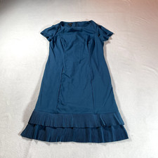 Talbots Mini Dress Womens Medium Blue Modest Ruffle Bottom Round Neck Minimalist
