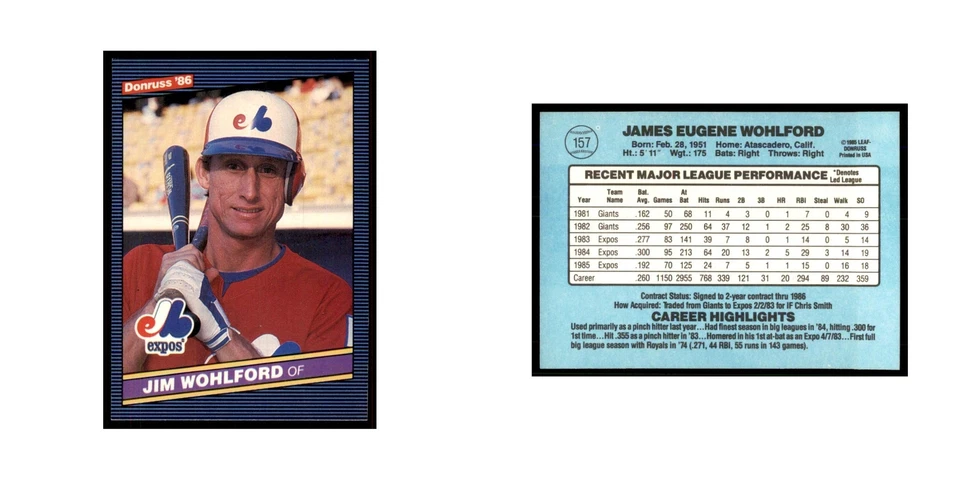 1986 Donruss Jim Wohlford Montreal Expos #157 - Image 3 of 3