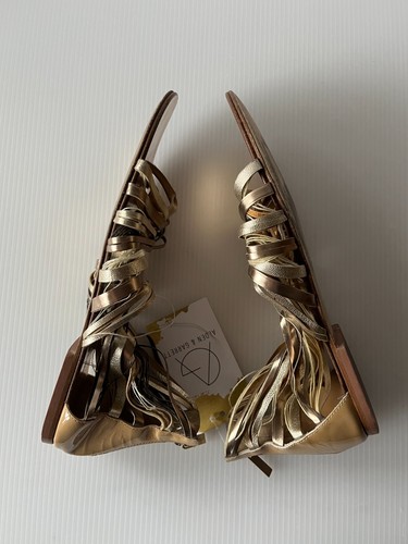 Jimmy Choo Gold & Tan Leather Gladiator Sandals, Size 7.5 (US), 37.5 (EU) - Picture 8 of 11